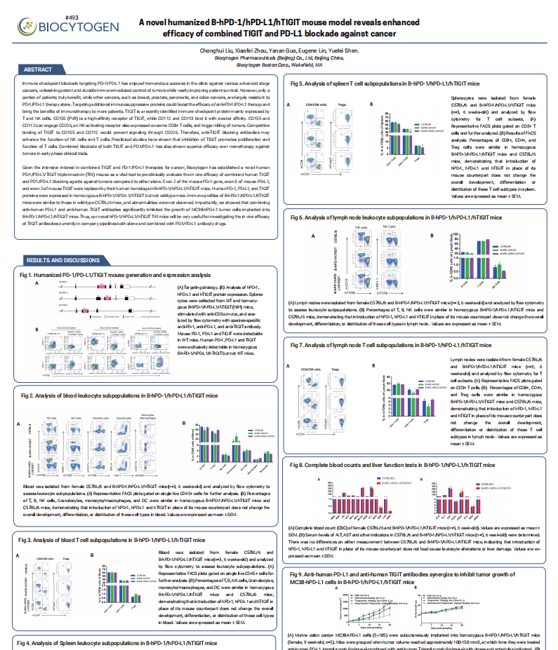 A novel humanized B-hPD-1/hPD-L1/hTIGIT mouse model reveals enhanced 
efficacy of combined TIGIT and PD-L1 blockade against cancer