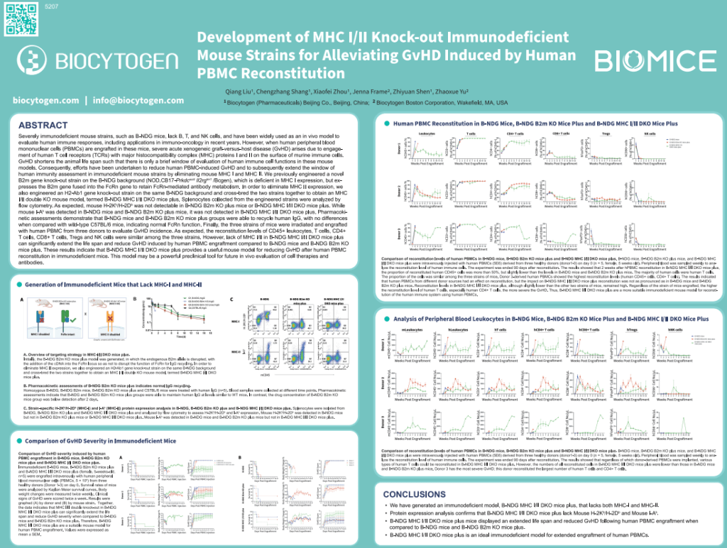 AACR 2023: Development of MHC I/II Knock-Out Immunodeficient Mouse Strains for Alleviating GvHD Induced by Human PBMC Reconstitution