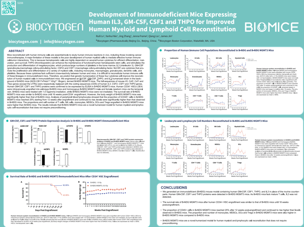 AACR 2023: Development of Immunodeficient Mice Expressing Human IL3, GM-CSF, CSF1 and THPO for Improved Human Myeloid and Lymphoid Cell Reconstitution