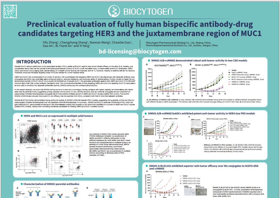 SITC 2023: Preclinical Evaluation of Fully Human Bispecific Antibody-drug Candidates Targeting HER3 and the Juxtamembrane Region of MUC1