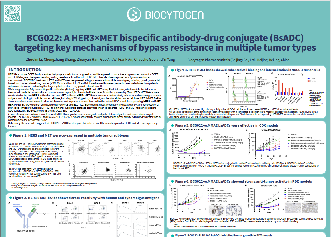 SITC 2023: BCG022: A HER3×MET Bispecific Antibody-drug Conjugate (BsADC) Targeting Key Mechanisms of Bypass Resistance in Multiple Tumor Types