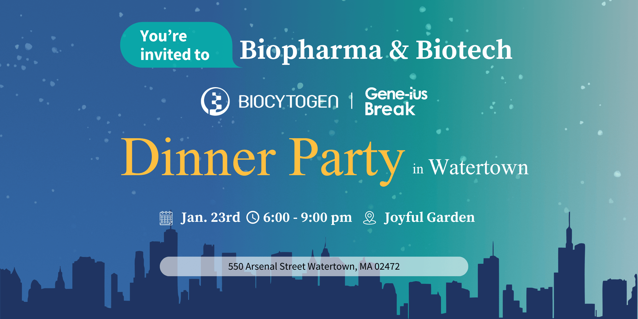 Join BIOCYTOGEN at Gene-ius Break Dinner Party- Watertown