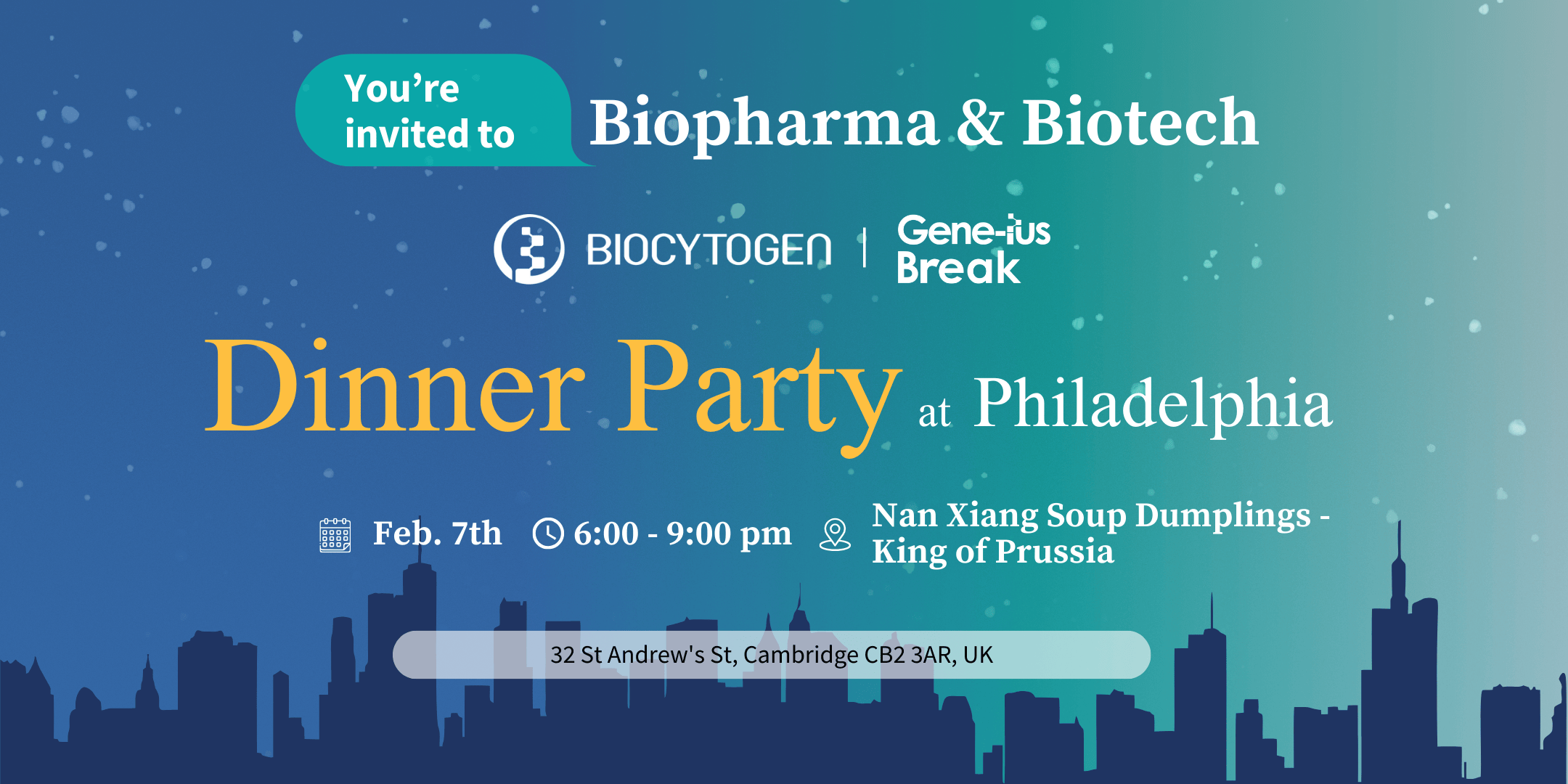 Join BIOCYTOGEN at Gene-ius Break Dinner Party- Philadelphia
