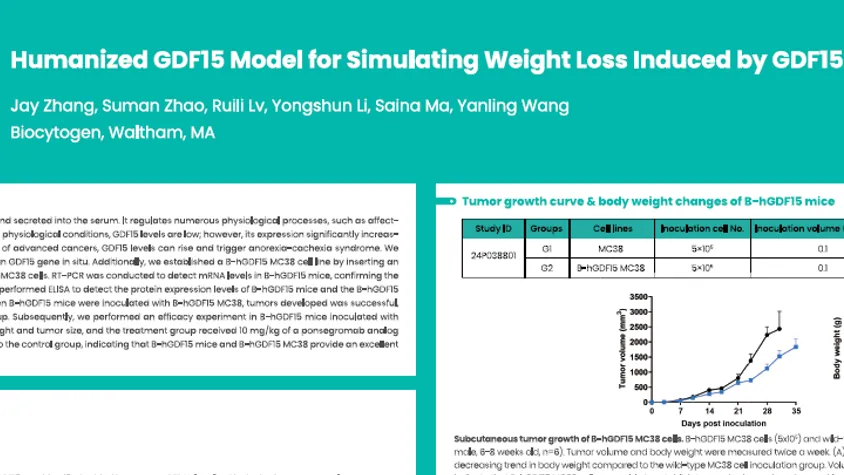 AACR 2025: Humanized GDF15 model for simulating weight loss induced by GDF15 secretion in tumors