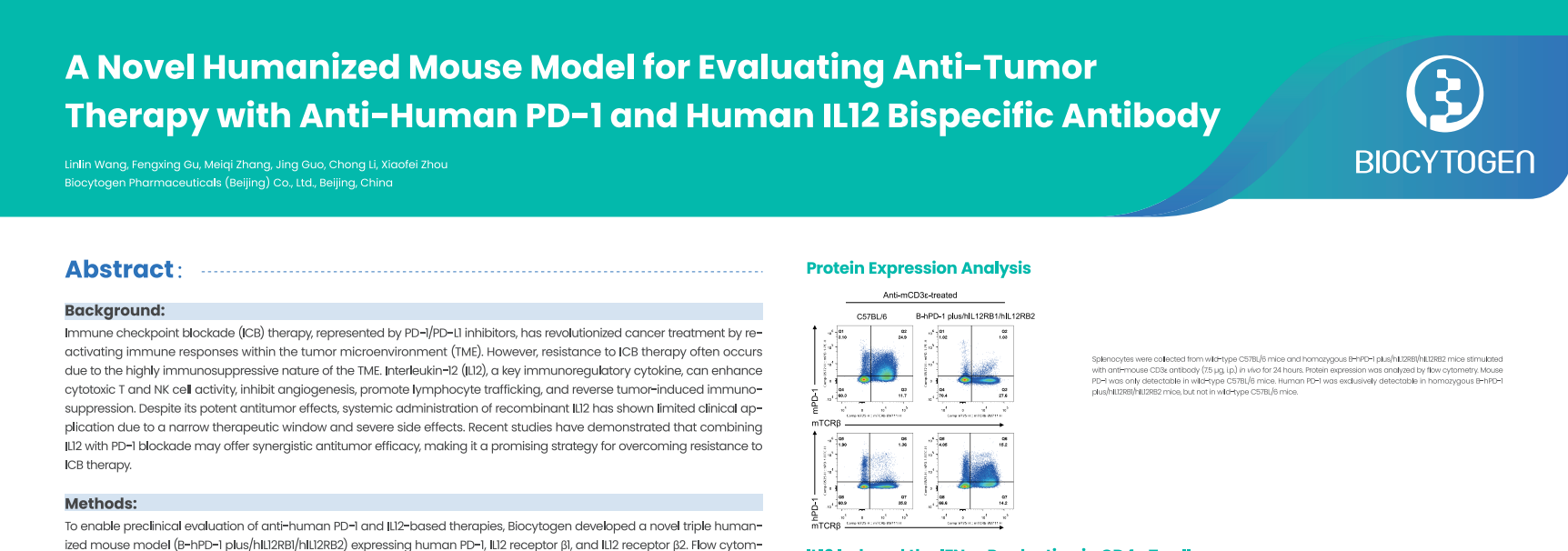 SITC 2025: A Novel Humanized Mouse Model for Evaluating Anti-Tumor Therapy with Anti-Human PD-1 and Human IL12 Bispecific Antibody