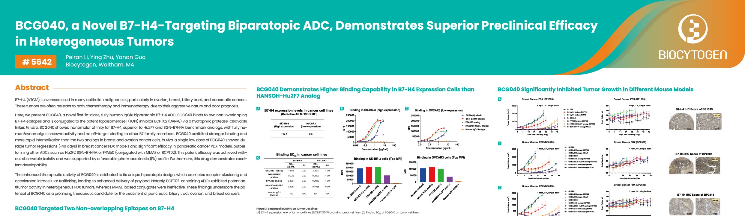 AACR 2026: BCG040, a Novel B7-H4-Targeting Biparatopic ADC, Demonstrates Superior Preclinical Efficacy in Heterogeneous Tumors